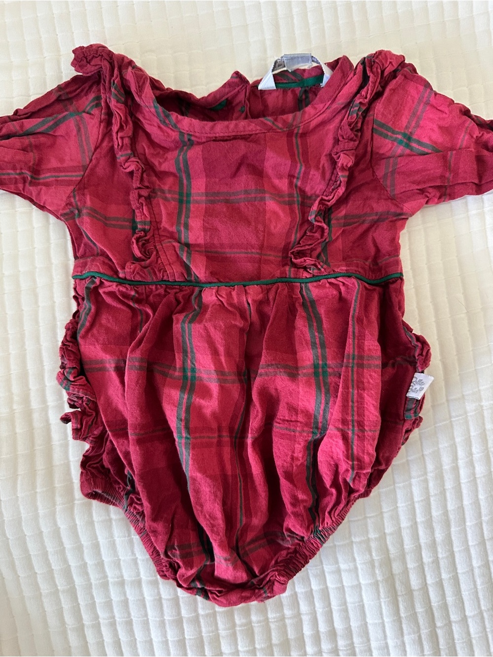 Ruffle Butts Raspberry Plaid Ruffle-Front One-Piece - Picture 2 of 4